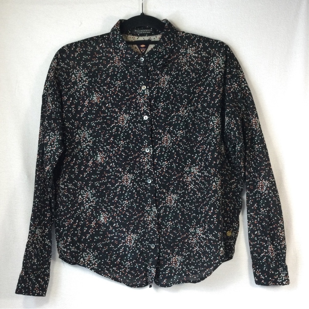 Maison Scotch Top Button Blouse Black Multi La Femme Selon Marie  Sz P’tite